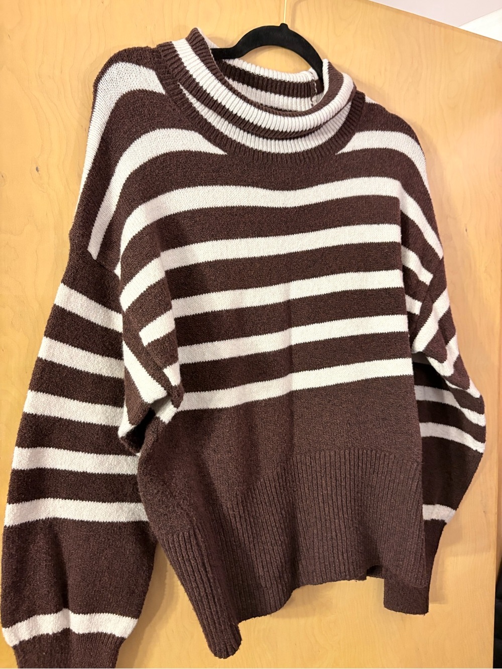 a new day Brown and Cream Striped Turtleneck Sweater